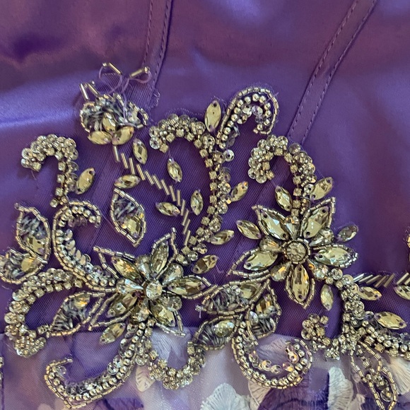 Prom pageant Splash Purple Floral Strapless Dress gown sz 8 back drawstrings - Picture 8 of 13